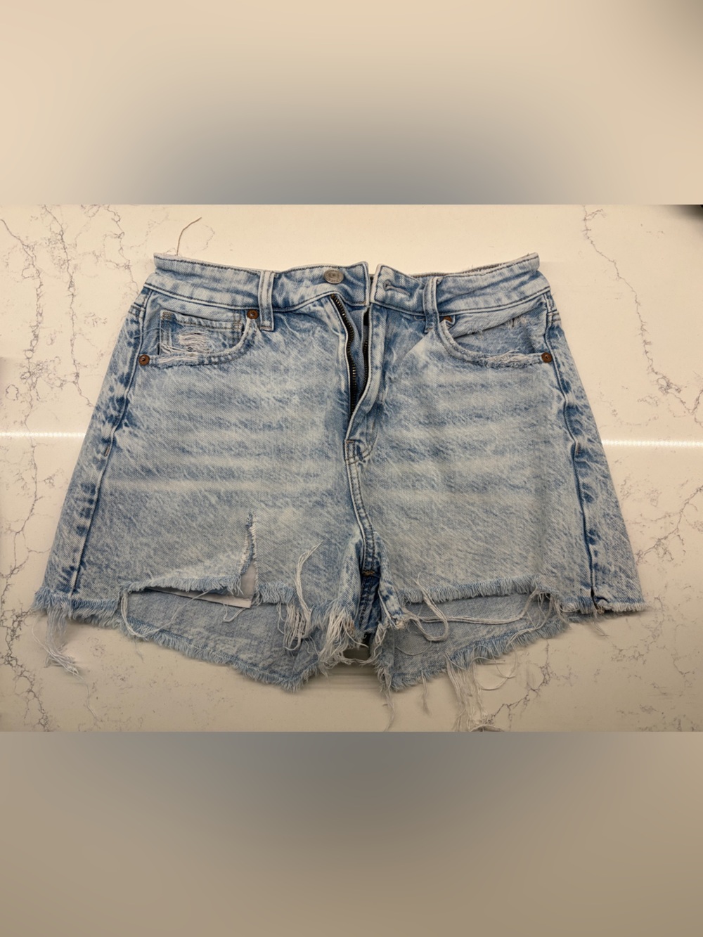 American Eagle Outfitters Women's Light Blue Distressed Denim Shorts - Picture 5 of 12